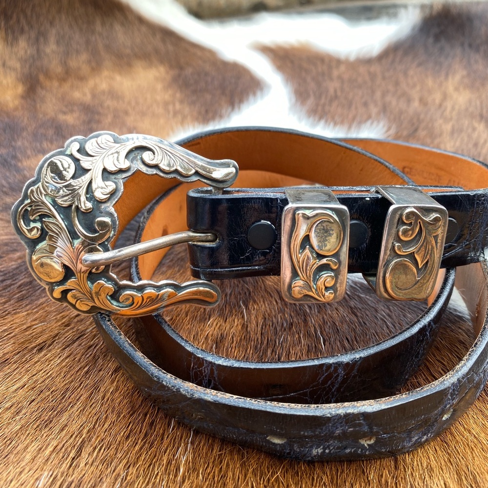 James Reid Santa Fe 4-Piece Sterling Silver& 14K Gold Ranger Buckle Alligator 32 - Picture 3 of 13